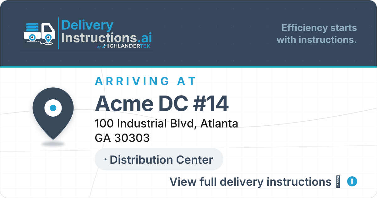 Acme DC 14 delivery instructions card
