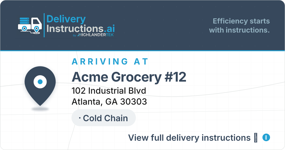 Acme Grocery 12 delivery instructions card